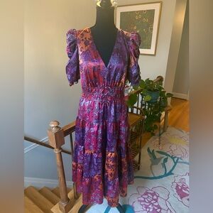 Vince Camuto Paisley Silky Midi Dress NWT
